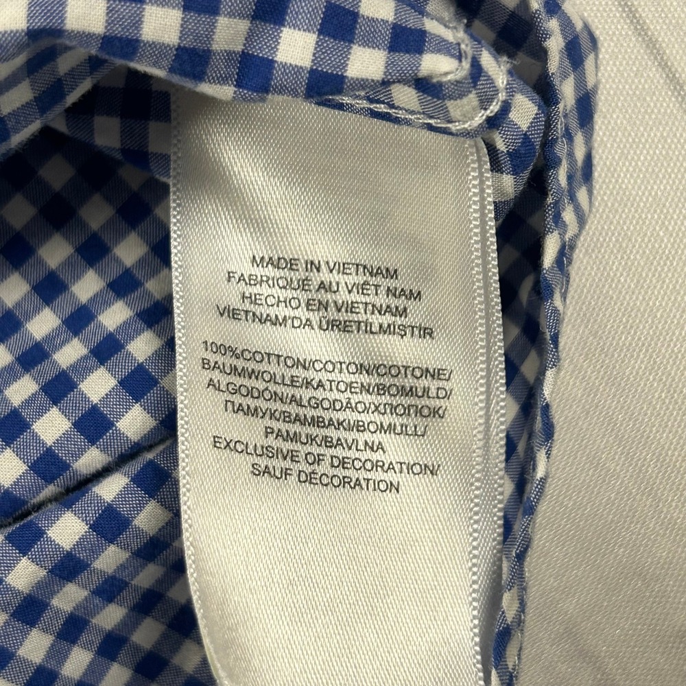 Ralph Lauren Mens Gingham Button Down Shirt Blue White Natural Stretch Large L - Picture 4 of 6